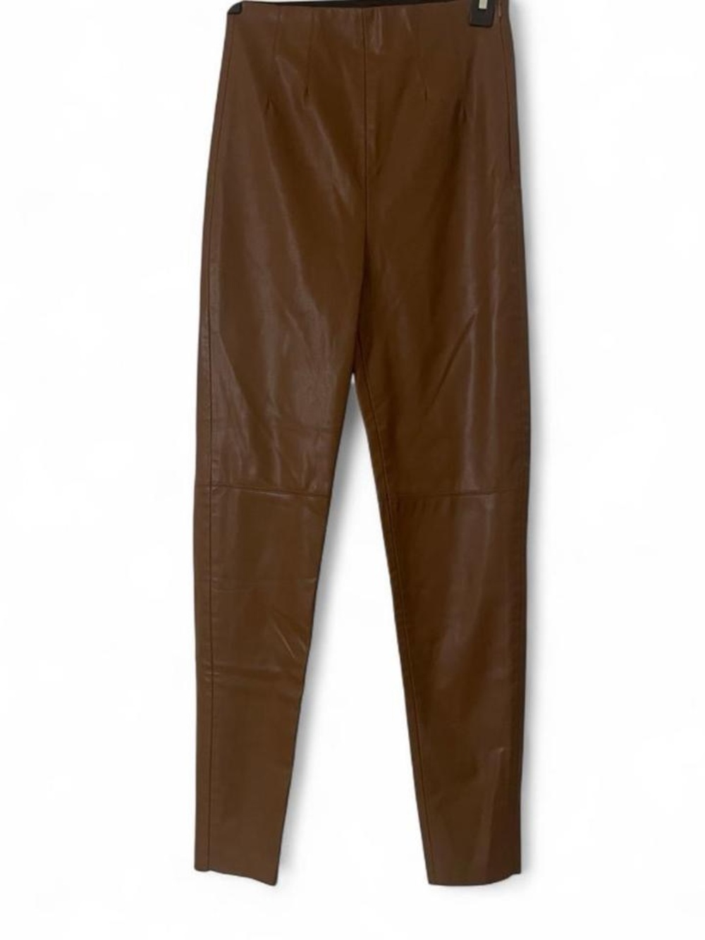 Zara Brown Faux Leather Leggings High Waisted Seam Front Pants Size XS